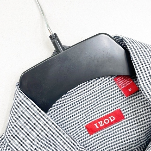 Izod navy blue/white plaid long sleeve button down shirt - Picture 3 of 4